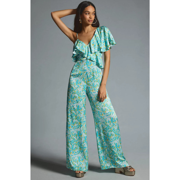 Anthropologie Pants - NWT Corey Lynn Calter Silky Ruffle Wide-Leg Jumpsuit - Large